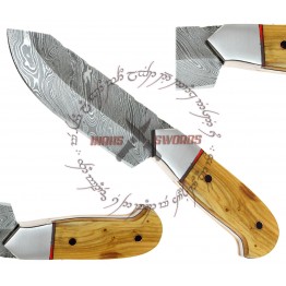 Rebel Wolf Multi-Role Wilderness Damascus Forged Knife Apricot Handle Grips